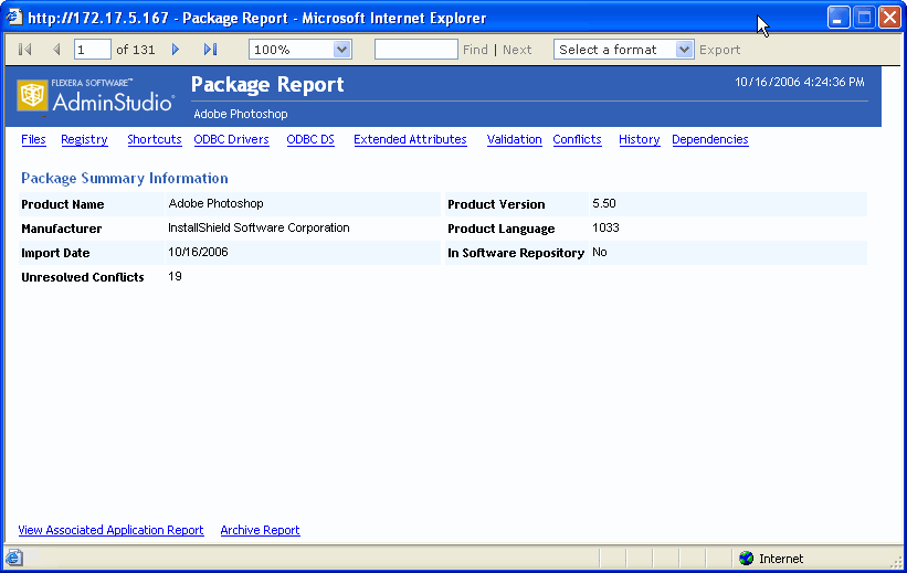Package Report / Package Summary Information View